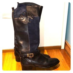 Tory Burch navy blue riding boot